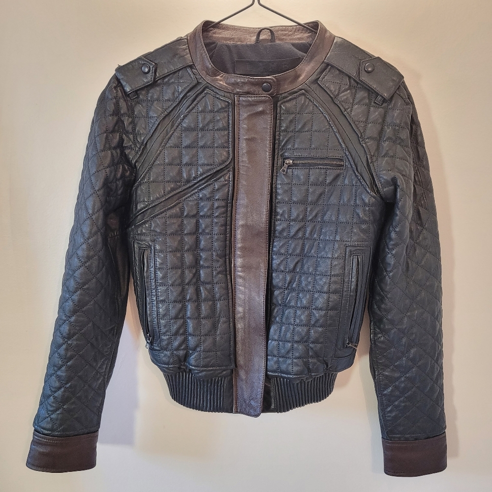 L.A.M.B. Gwen Stephani Black And Brown Moto Biker Leather Jacket - 0